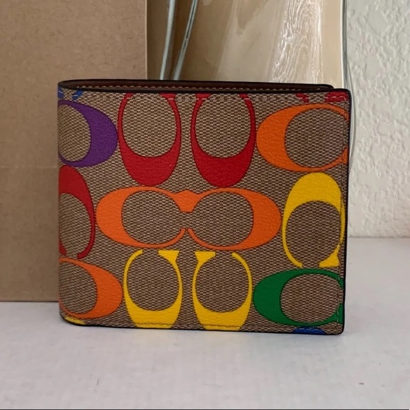 Coach Men's 3 In 1 Compact ID Wallet in Rainbow Signature & Leather - Picture 10 of 11